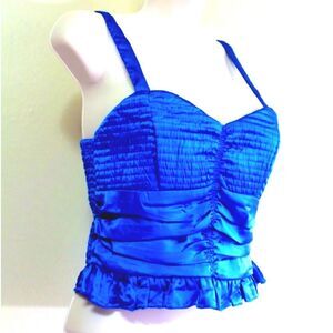 BOG Collective Women’s Blue Satin Corset Cropped Ruched Wide Straps Tank top S